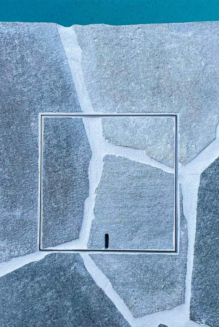 HIDE Skimmer Cover with crazy paving infill to match surrounds perfectly