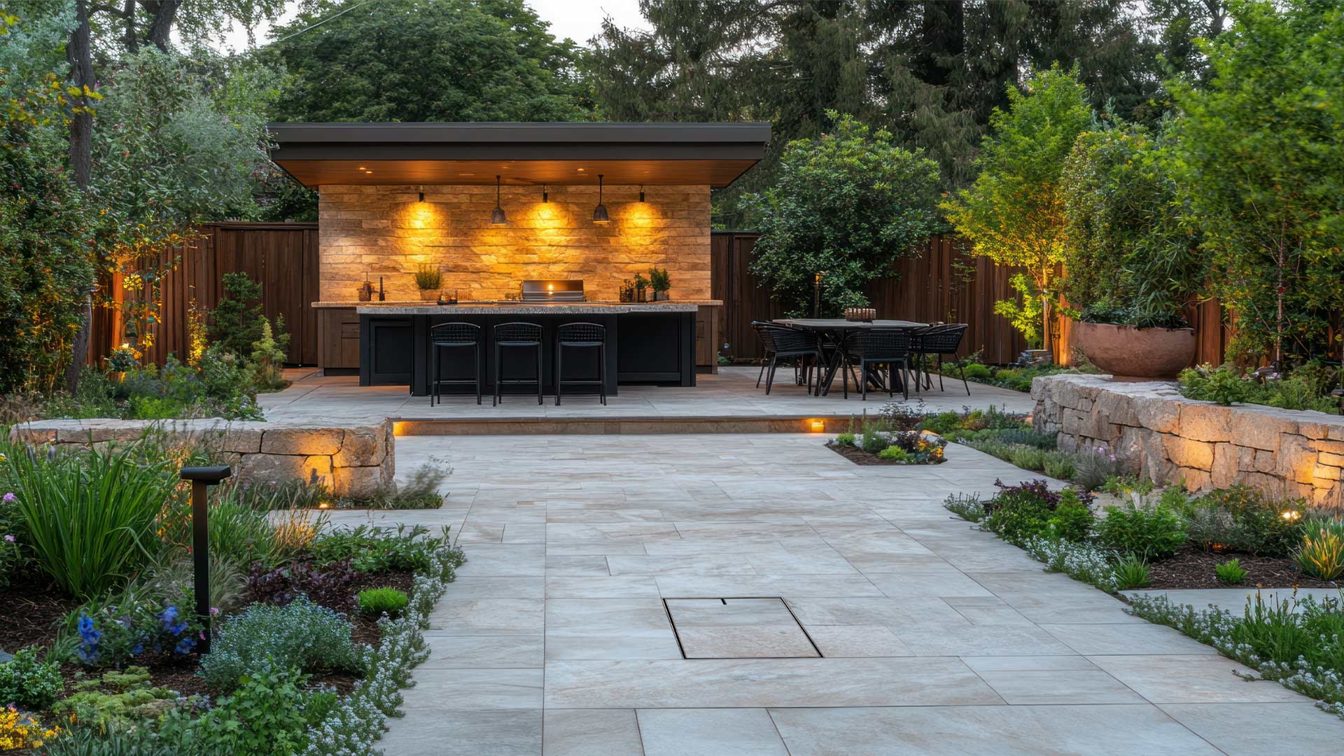 Outdoor Patio Area, HIDE Drain Cover, Paving Surrounds Inside The Cover